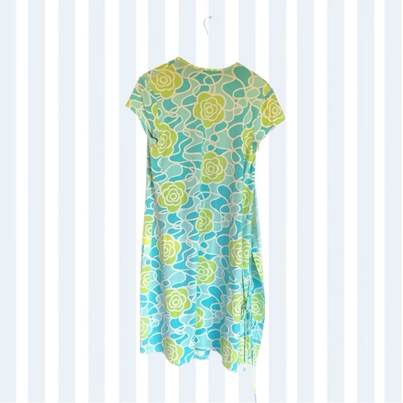 J. McLaughlin Turquoise Midi Dress with Tropical Print Size 10 - Picture 2 of 3